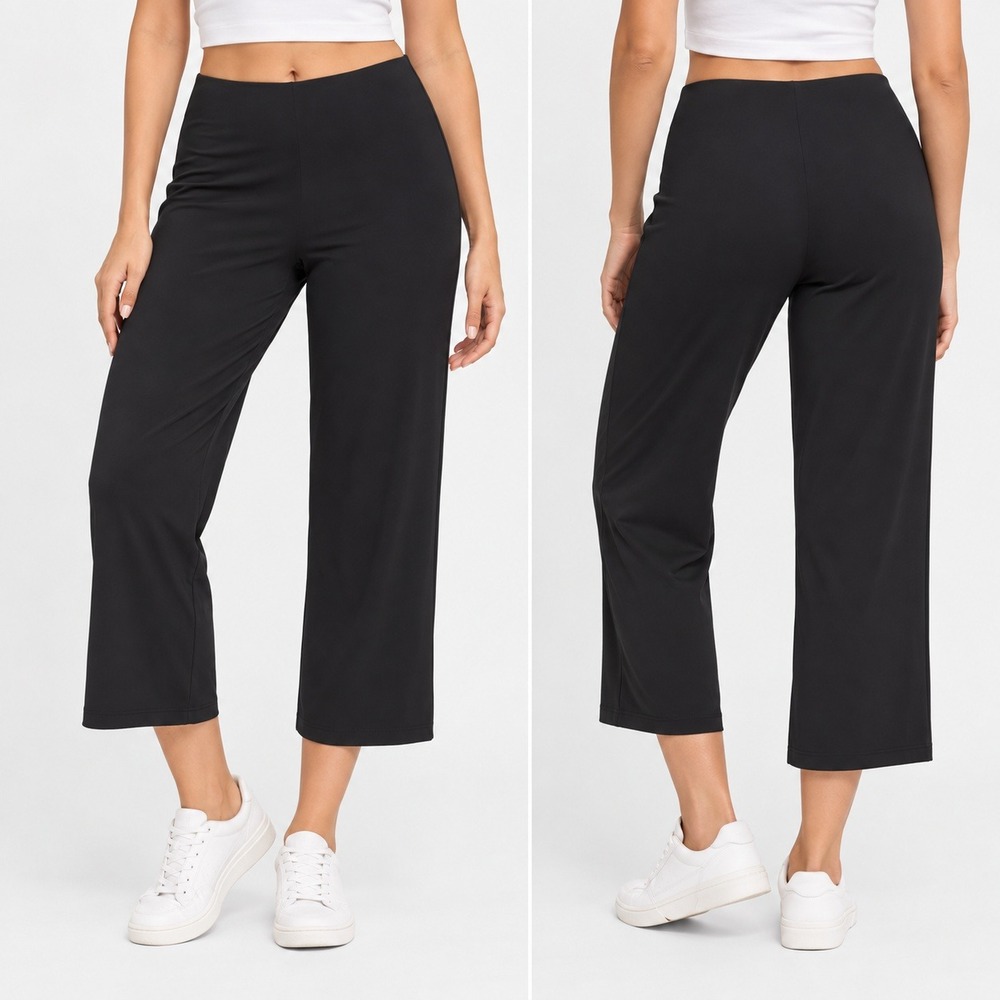 Anne Klein NWT Petite XL Black Wide Leg Crop Knit Pants 10884270-3QK